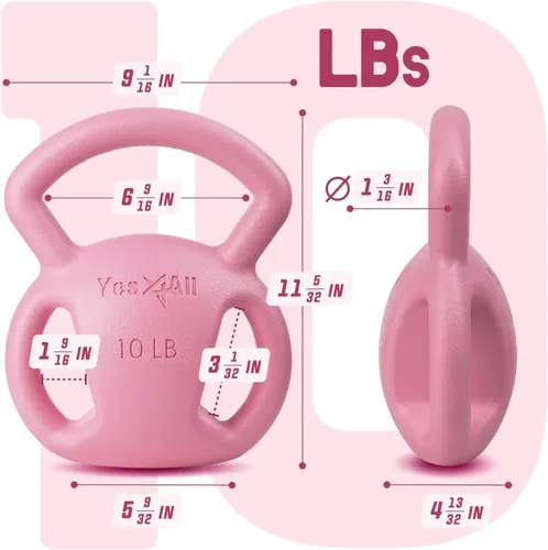 Vista 6 de Yes4All Kettlebell, Strength Training Kettlebells for Women, Wide Multi-grip Textured Handle for Home Gym Exercises & Full Body Workout, Single 5–25