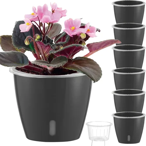 Vista 27 de Macetas de riego automático para plantas de interior, paquete de 16 macetas de riego automático con orificios de drenaje, macetas pequeñas