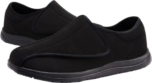 Vista 6 de Zapatos anchos para caminar para hombre, con velcro ajustable, para ancianos, edema diabético, pies hinchados, ligeros, antideslizantes, suela