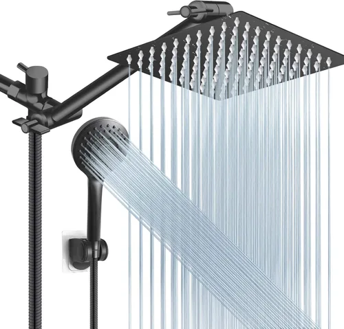 Vista 12 de Combo de cabezal de ducha (níquel cepillado), cabezal de ducha de lluvia de alta presión de 8 pulgadas con brazo de extensión ajustable de 11