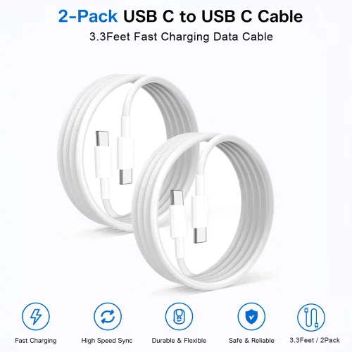 Vista 8 de Cable de carga USB C a USB C, cargador rápido de 60 W, paquete de 2 cables