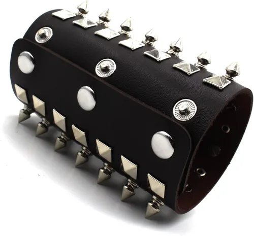 Vista 3 de Pulsera de cuero punk para hombres y mujeres, pulsera de cuero con tachuelas para hombres, pulsera gótica con remaches para hombres y mujeres