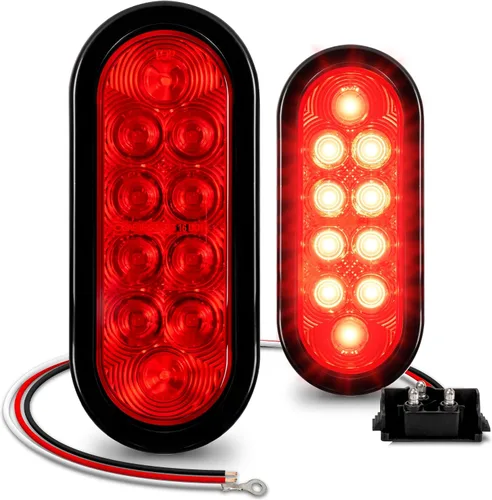 Vista 9 de Juego de luces traseras LED ovaladas para remolque de 6.0 in, 2 color ámbar y 2 color rojo 4 Rojo + 2 Blanco