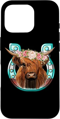 Vista 20 de Floral Highland Cow Heifer Horseshoe Western Country Case for iPhone 16