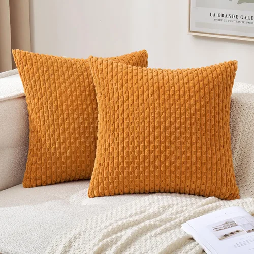 Vista 17 de MIULEE - Juego de 2 fundas decorativas cuadradas para cojines, de pana suave y con estilo campestre bohemio a rayas para decorar hogar, sofá, cama