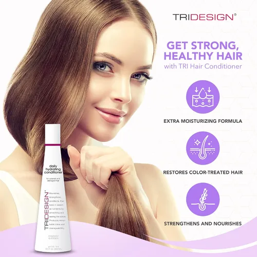 Vista 3 de TRIDESIGN Acondicionador hidratante para mujeres – Acondicionador extra hidratante y restaurador para cabello seco, dañado y teñido – Añade volumen