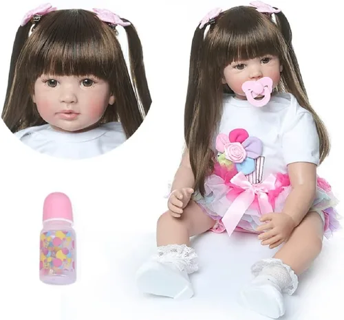 Vista 2 de Pinky 24 pulgadas 24.0 in Lovely Reborn Baby Girl Muñecas bebé realista aspecto vida como muñeca bebé muñeca vinilo silicona pelo largo bebé juguete