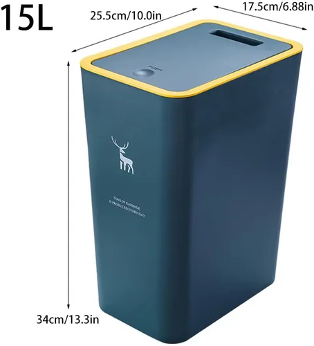 Vista 2 de Bote de basura de plástico de 15 litros con tapa, cubo de basura de plástico con cubierta de resorte de presión, cesta de basura moderna, contenedor