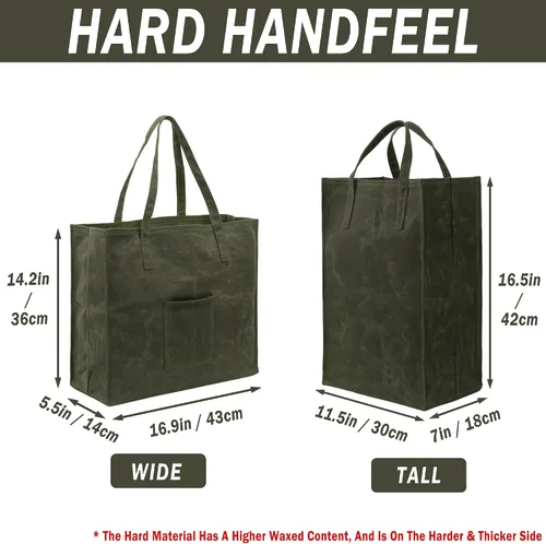 Vista 4 de Kaaltisy Bolsa de Lona Encerada Reutilizable para Comestibles de Servicio Pesado Bolsa de Compras Encerada Autoportante Bolsa Vegana para Mercado