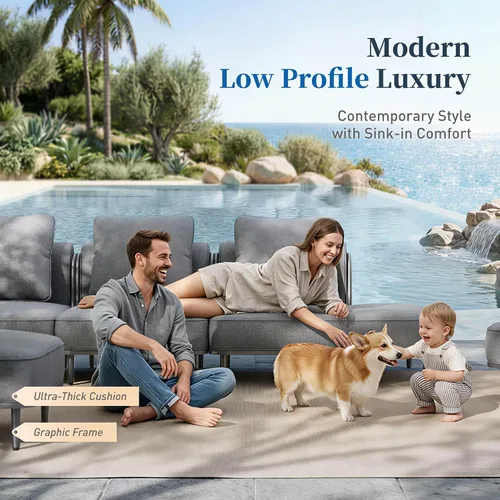 Vista 2 de SUNSHINE VALLEY Juego de muebles de metal para patio, muebles modulares de exterior, 6 sofás individuales, 1 sofá de gran tamaño, juego de mesa