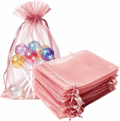 Vista 14 de Bolsas de regalo de organza de 4 x 6 pulgadas con cordón para joyas, dulces, paquetes de 50 bolsas de té de tela transparente azul aguamarina