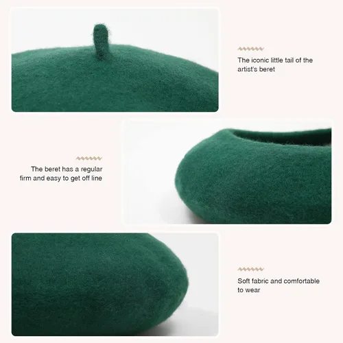 Vista 42 de Boina de lana francesa para mujer, gorra de invierno clásica de color sólido