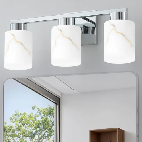 Vista 28 de Juego de 2 apliques de pared dorados con pantalla de vidrio de mármol, accesorios modernos de tocador de baño para dormitorio, pasillo, entrada