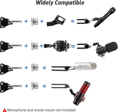 Vista 2 de SUNMON Soporte de pared para micrófono y abrazadera de montaje de mesa de metal, brazo articulado universal para micrófono compatible con HyperX