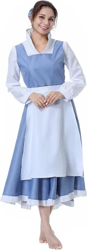 Vista 4 de Lofeery Disfraz de Bella para mujer, disfraz de sirvienta de cosplay, vestido de princesa, vestido de fiesta de Halloween