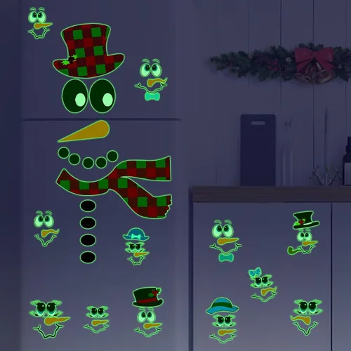 Vista 6 de Calcomanías de cara de muñeco de nieve para manualidades, calcomanías de Navidad que brillan en la oscuridad, decoraciones de muñeco de nieve