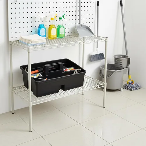Vista 7 de Cesta de limpieza de plástico con 3 compartimentos – Cubo organizador de herramientas de plástico apilable de calidad comercial grande con asa