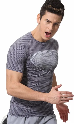 Vista 4 de Red Plume Camiseta deportiva de medias de compresión para hombre, camiseta de fitness de impresión digital