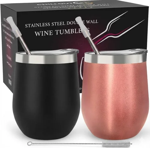 Vista 21 de CHILLOUT LIFE - Vaso de acero inoxidable de 12 onzas con tapa y caja de regalo, diseño de viaje con recubrimiento en polvo, aislamiento al vacío