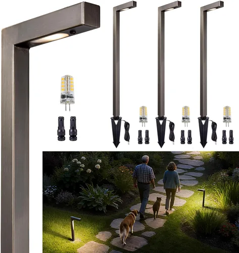Vista 11 de Gardenreet Luces de camino de paisaje de latón, luces de camino de bajo voltaje de 12 V con cable, luces de jardín al aire libre LED impermeables