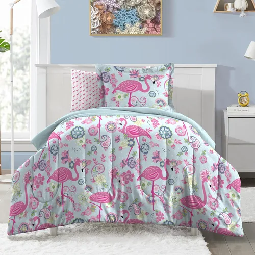 Vista 28 de Dream Factory Dinosaur Blocks - Juego de edredón de microfibra ultrasuave para niños, color azul, tamaño individual Bloques de dinosaurios azules