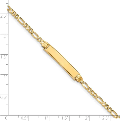 Vista 3 de Pulsera de identificación de fígaro con dos tonos de oro blanco y amarillo sólido de 14 quilates con etiqueta de identificación grabable con cierre