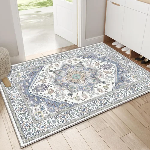 Vista 359 de OPPODREAM Alfombras suaves, pequeñas y lavables con parte trasera antideslizante, alfombra de cachemira sintética de pelo bajo, 2 x 3 pies, azul