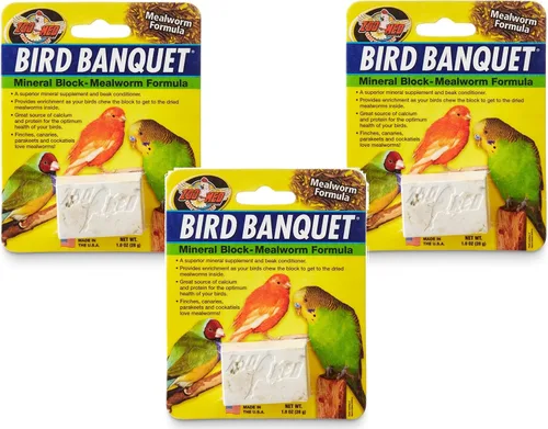 Vista 3 de Zoo Med Bloque mineral para banquete de pájaros, paquete de 3 de 5 onzas cada uno, fórmula de semillas