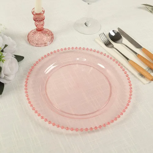 Vista 43 de Efavormart - Paquete de 10 platos de postre de plástico transparente rubor con borde de cuentas, platos redondos desechables para ensalada, 8