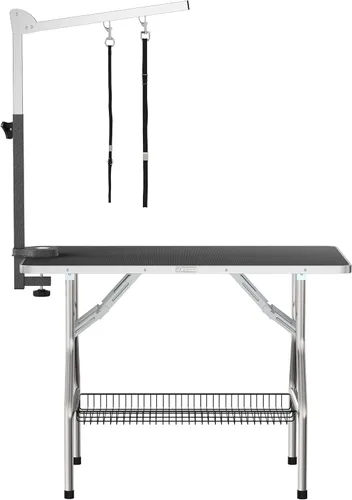 Vista 4 de Flying Pig - Mesa plegable de 32 pulgadas con marco de acero inoxidable resistente para perros y mascotas (32 x 21 pulgadas, negro)