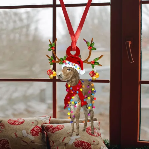 Vista 4 de Talataca Burro con sombrero de Navidad, reno con tira de luces 2D plano para espejo retrovisor de automóvil, accesorios para el árbol de Navidad