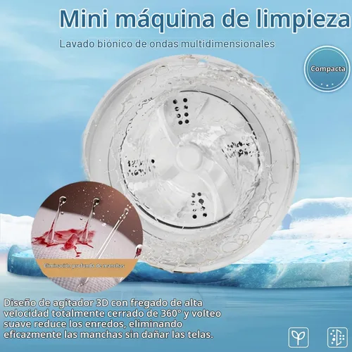 Vista 6 de Mini lavadora portátil, color blanco, capacidad de 2 litros, control táctil digital, diseño compacto para ropa interior y prendas delicadas