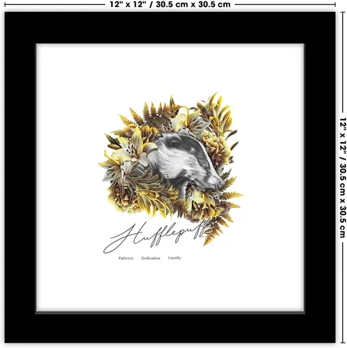 Vista 6 de Trends International Gallery Pops - Póster de pared de Harry Potter Hufflepuff Crest Romance, 12 x 12 pulgadas, versión enmarcada en negro