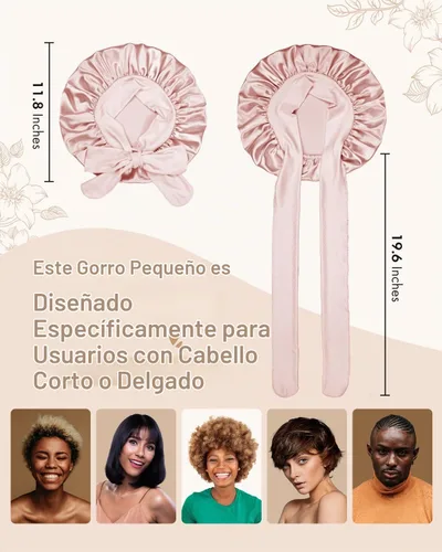 Vista 3 de BONNET QUEEN - Gorro de seda para dormir de BONNET QUEEN, gorro de satén para dormir con banda de amarre ajustable, para cabello rizado, de una sola