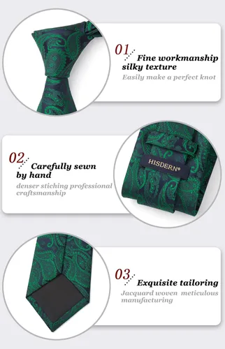 Vista 253 de HISDERN Corbatas para hombre, corbata de cachemira y bolsillo cuadrado tejido clásico floral para hombre, corbata de fiesta de boda