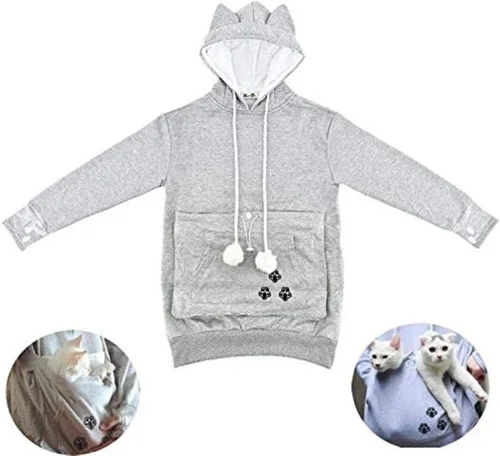 Vista 11 de Sudadera de manga larga con capucha para cachorros y gatos, perros y canguro, Gris