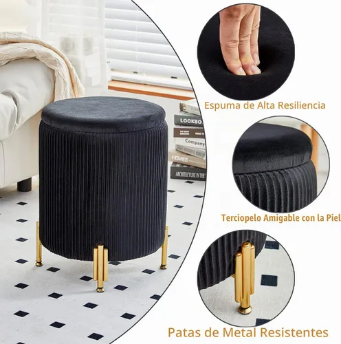Vista 8 de Otomana de almacenamiento con patas de metal,Asiento tapizado de terciopelo Negro