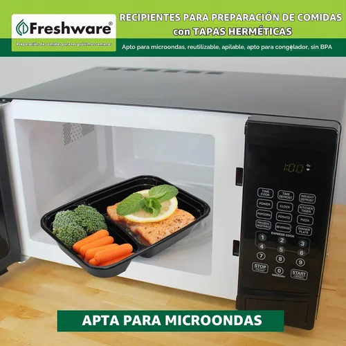 Vista 6 de Freshware Contenedores de preparación de comidas [paquete de 50] 2 compartimentos con tapas, contenedores de almacenamiento de alimentos, caja