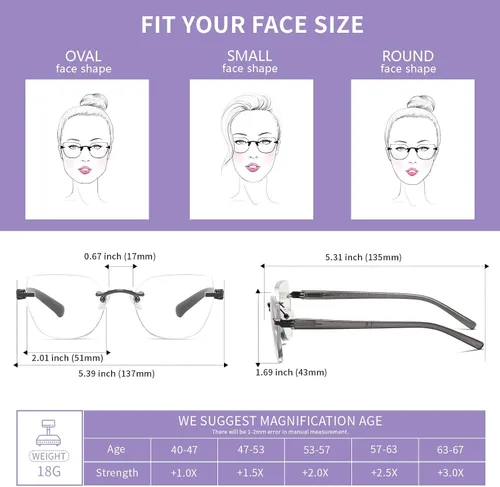 Vista 6 de Gafas de lectura multifocales progresivas para mujer, ojo de gato, sin línea, multifoco, transición, luz azul, marco de metal