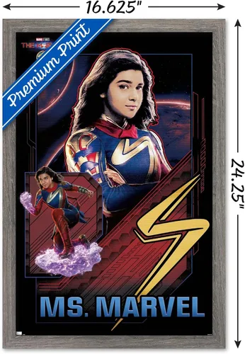 Vista 3 de Trends International Marvel The Marvels - Póster de pared de Ms. Marvel, 14.72 x 22.37 pulgadas, versión enmarcada de madera de granero