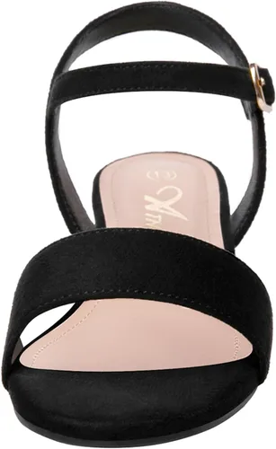 Vista 23 de Athlefit Sandalias para niñas, puntera abierta, correa en el tobillo, tacones bajos, zapatos de vestir para niñas pequeñas y grandes