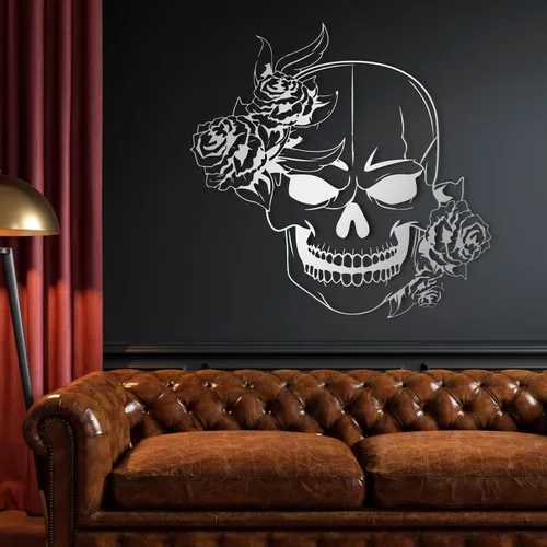 Vista 5 de Arte de pared de metal de calavera de azúcar, arte de pared de metal de calavera, decoración de pared de metal gótico, arte de pared de metal
