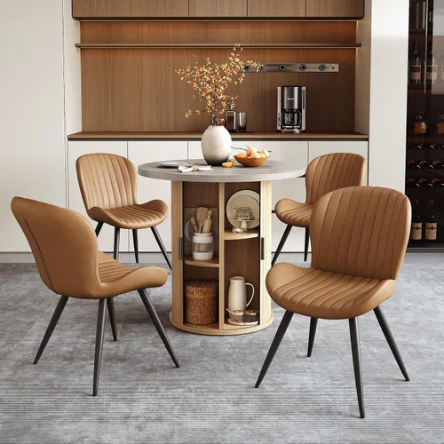 Vista 94 de Miereirl Moderno juego de comedor de 5 piezas para mesa redonda de madera de 4,31.5 pulgadas con estante de almacenamiento semiabierto y puerta