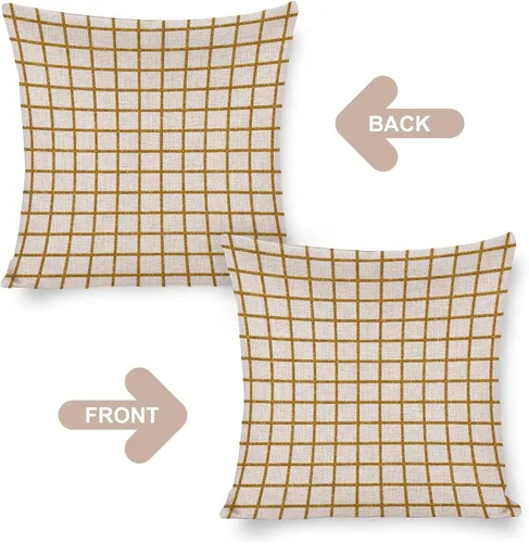 Vista 3 de Fundas de almohada decorativas rústicas y modernas, fundas de almohada retro a cuadros dorados a cuadros para sofá, cama, decoración del hogar, 16 x