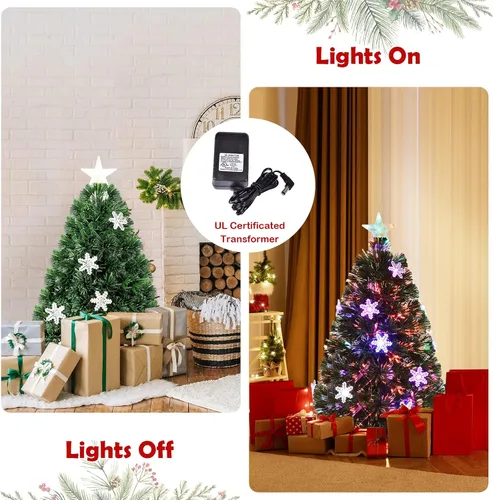 Vista 5 de BestComfort Árbol de Navidad artificial preiluminado de 3 pies con fibra óptica multicolor, 12 luces LED en forma de copo de nieve, estrella