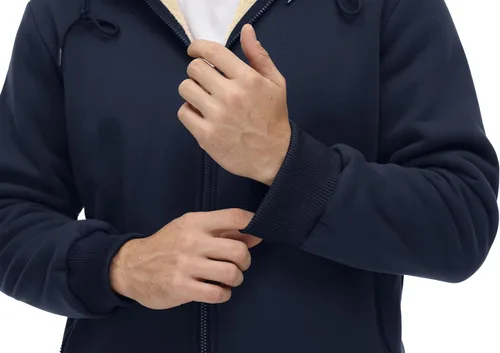 Vista 4 de CRYSULLY Chaqueta con forro de sherpa para hombre, con cremallera completa, sudadera con capucha para invierno