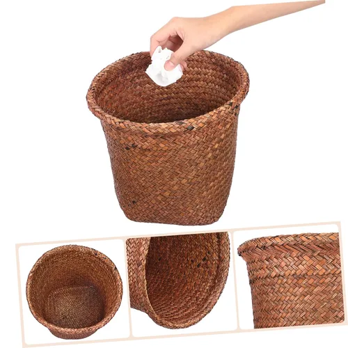 Vista 8 de Cabilock Cesta de paja de mimbre para residuos domésticos, perfecta para cocina, sala de estar, oficina
