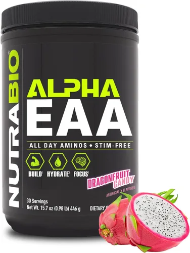 Vista 10 de NutraBio Alpha EAA - Aminoácidos de Todo el Día para el Crecimiento Muscular e Hidratación - Aminoácidos Esenciales con Nootrópicos y Adaptógenos