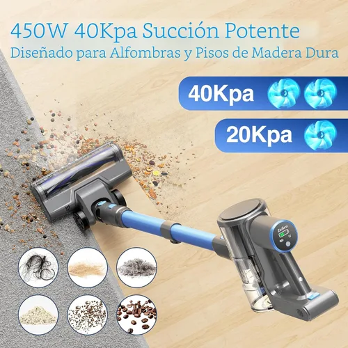 Vista 2 de Zefiro Aspiradora Inalámbrica para el Hogar, 450W/40Kpa 50Min Aspiradora de Palo, Anti-enredos Copa de Polvo de 1.5L, Aspiradora de Mano Inalámbrica