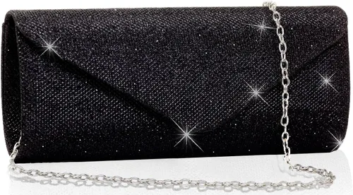 Vista 8 de Bolsos de mano para mujer, Bolso de sobre de noche con cadena desmontable, elegancia brillante Dorado